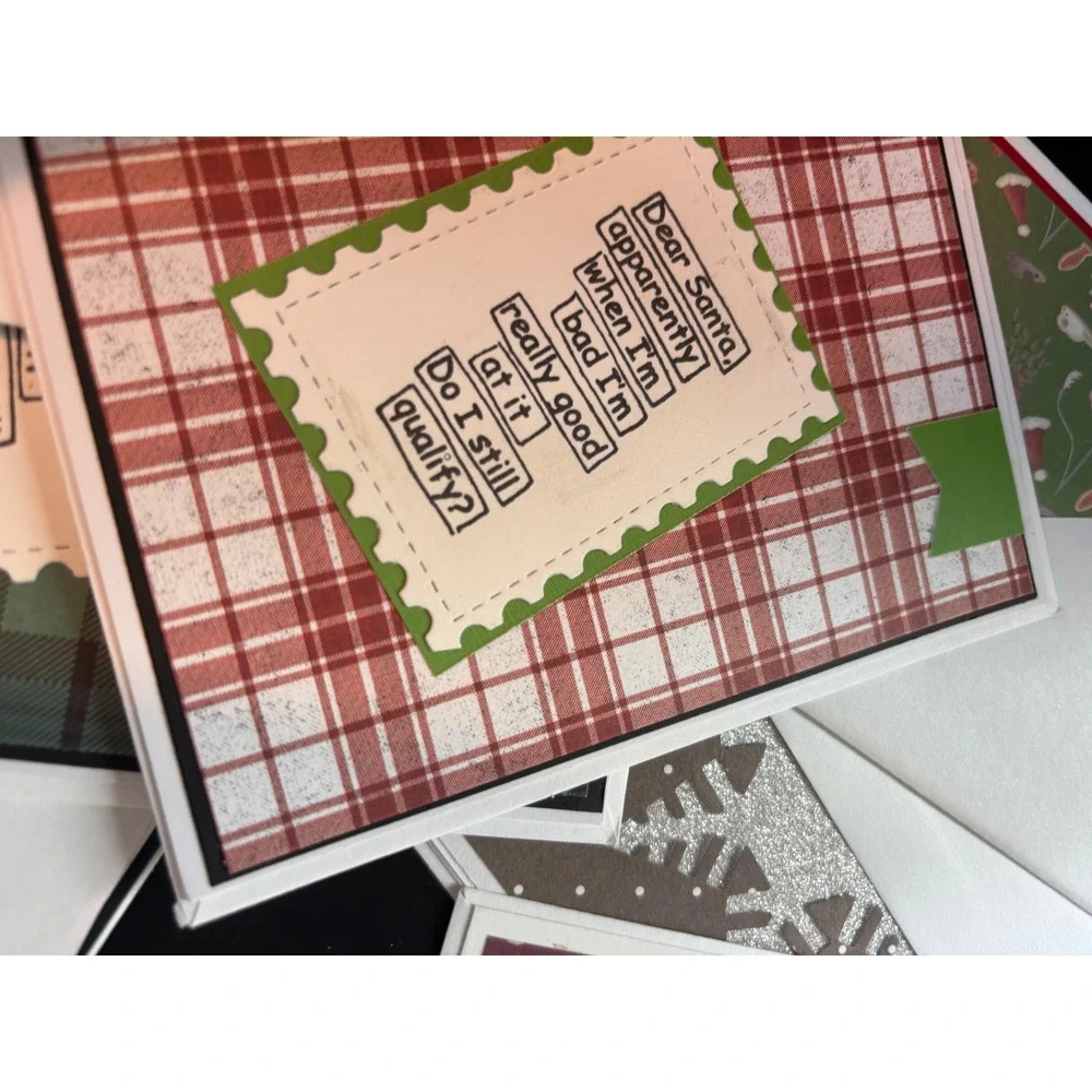 17 Handmade Christmas Holiday Cards Assorted Designs Glitter Plaid Humorous Set